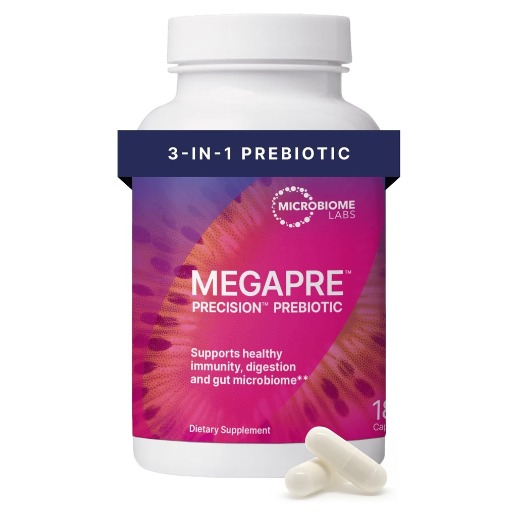 Microbiome Labs MegaPre Supplément de fibre prébiotique dans les capsules végétales - Supplément prébiotique avec Oligosaccharides testés cliniquement - Soutien Diversité microbienne et santé Gut (180 capsules)