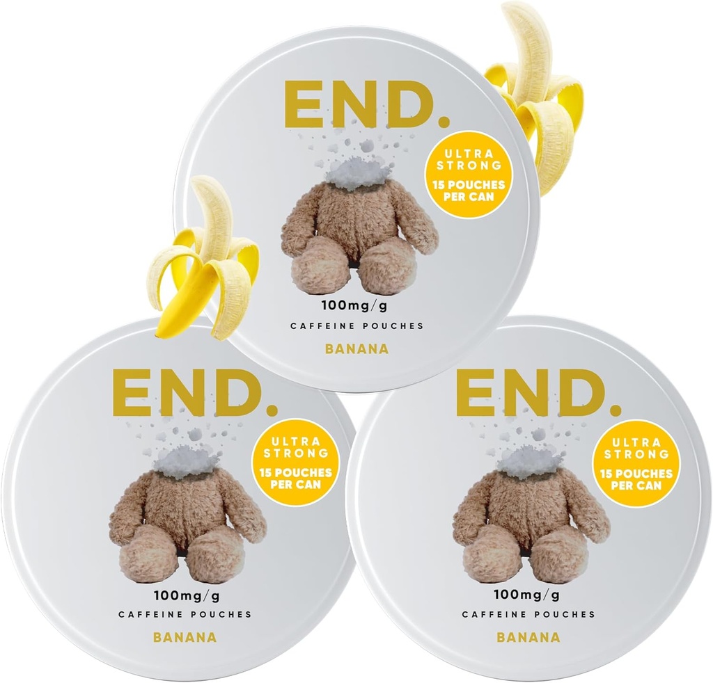 Einde. Cafeïne zakjes: 75mg Natural Energy Boost, 12 natuurlijke smaken, tabak en nicotine gratis zakjes, On-the-Go Energy, Zero Sugar, 15 koffiezakjes per blik (verpakking van 3, banaan)