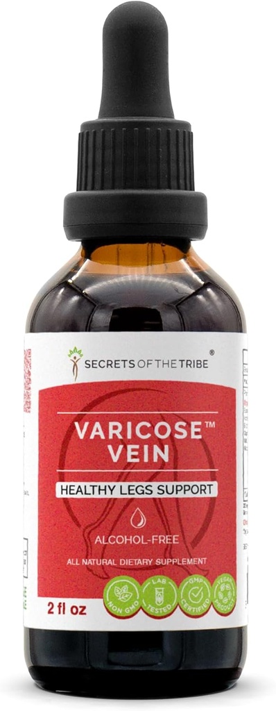 Geheimen van de stam Varicose Vein Alcohol-Free, Glycerite Butcher's Broom, Horse Chestnut, Bilberry, Cayenne, Gotu Kola, Grape. Tinctuur, Kruidenextract Gezonde Benen Ondersteuning 2 OZ