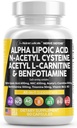 Acide alpha lipoïque 600mg N-acétyl Cysteine 600mg acétyl L-Carnitine 500mg Benfotiamine 300mg - Supplément de soutien Nerve pour les femmes et les hommes avec la vitamine B1 B6 & B12 - Fabriqué aux États-Unis 90 capsules