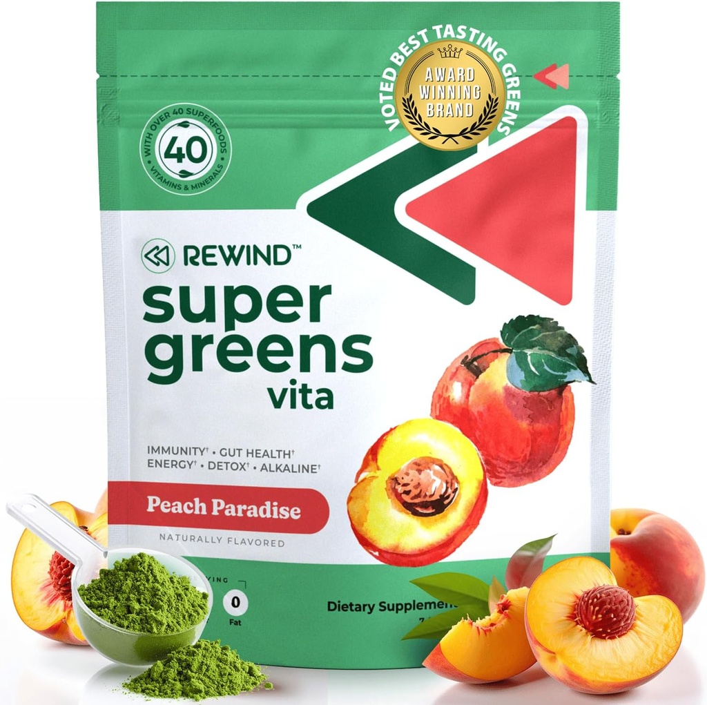 Best Tasting Super Greens Powder with 40+ Superfoods – Delicious Daily Green Powder with Vitamin B12, Zinc, Vitamin C, Magnesium & Calcium – Green Juice Superfood Mix - Peach Flavor