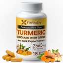 Curcumine curcumine 2565 mg, 180 Capsules, 95% Curcuminoïdes & Extrait de poivre noir BioPerine, Supplément Turcuma extra-résistance, Tous naturels et non – OGM, Capsules sans gluten, Vegan