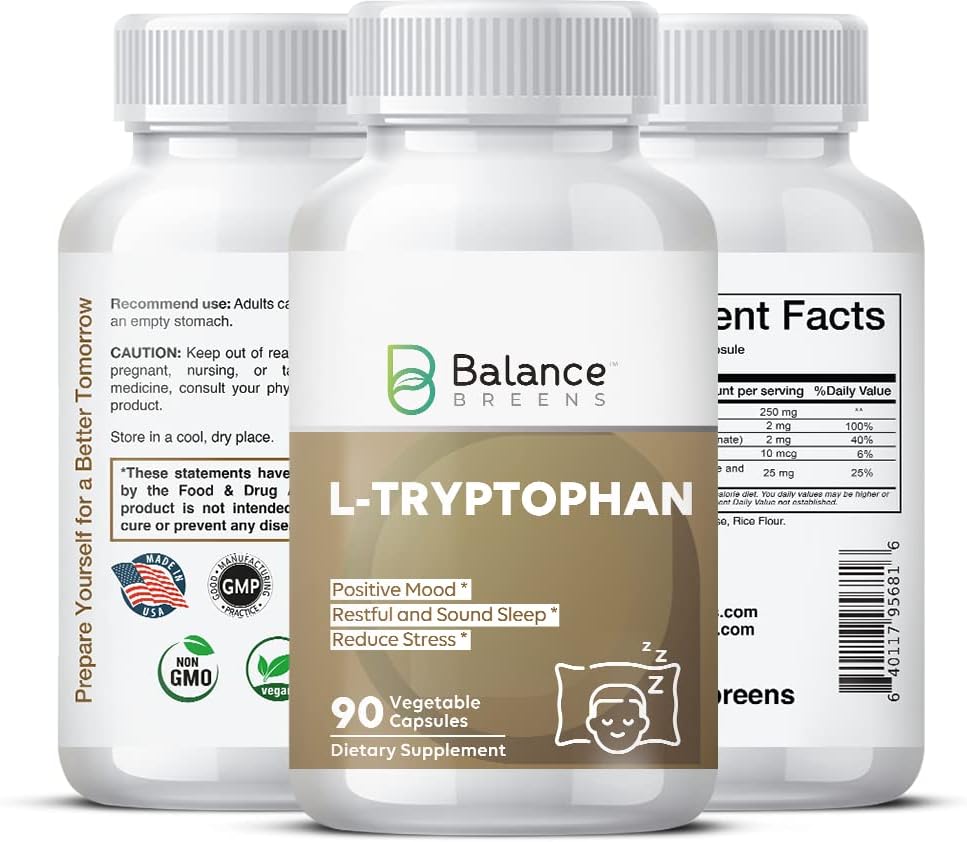 L-Tryptophan 250mg, 90 Veg Capsules - Supplement for Restful Sleep & Relaxation