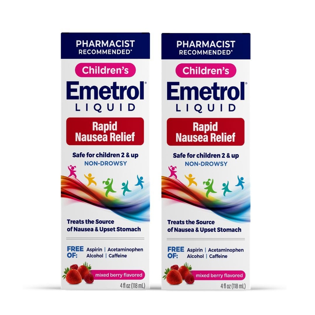 Emetrol Kinderen Niet-Drowsy Liquid Misselijkheid Relief - Gestoorde Maag Geneeskunde - Misselijkheid Verlichting voor kinderen - Gemengde Berry Flavor - 4fl oz, 2 Pack
