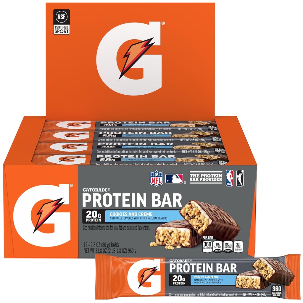 Gatorade Wei Protein Bars, Cookies & Crème, 2.8 oz bars (Pack van 12, 20g eiwit per bar)
