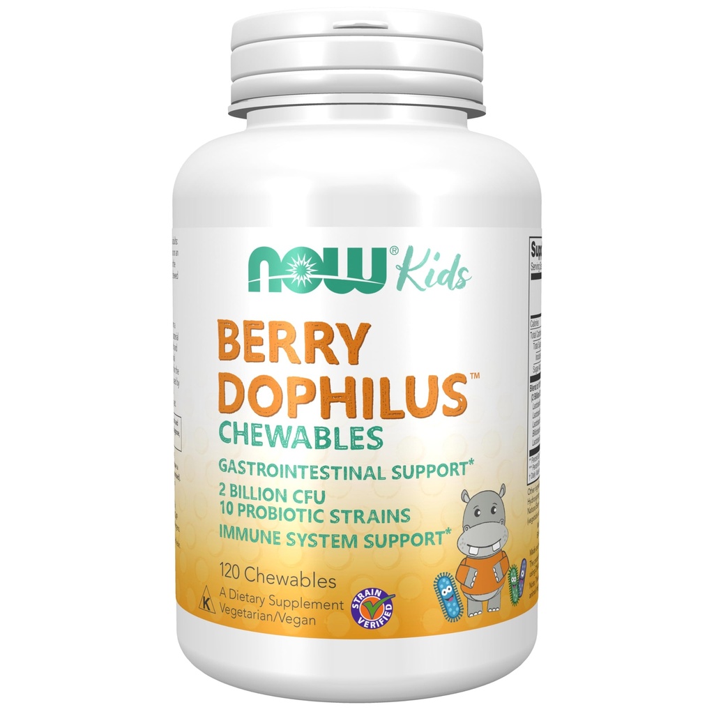 NOW Foods Supplementen, BerryDophilusTM met 2 miljard, 10 Probiotische Strains, Xylitol Zoetgemaakt, Strain Geverifieerd, 120 Kauwtabletten, verpakking kan variëren
