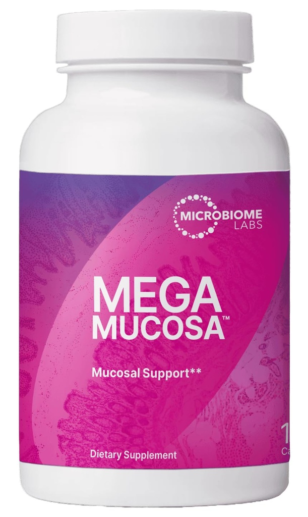Microbiome Labs MegaMucosa - Supplément Acides Amino avec Immunoglobulines sans lait - Gut Health + Soutien immunitaire pour les femmes et les hommes - pour Support Mucosal Complet (180 Capsules)