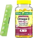 Spring Valley Omega-3 Visolie, 500mg, Omega 3 Visolie, Visolie Omega 3 Supplementen, Omega3, Omega 3 Vetzuur Supplementen, Visolie Supplementen,= 60 Tel + Pillen Organisator