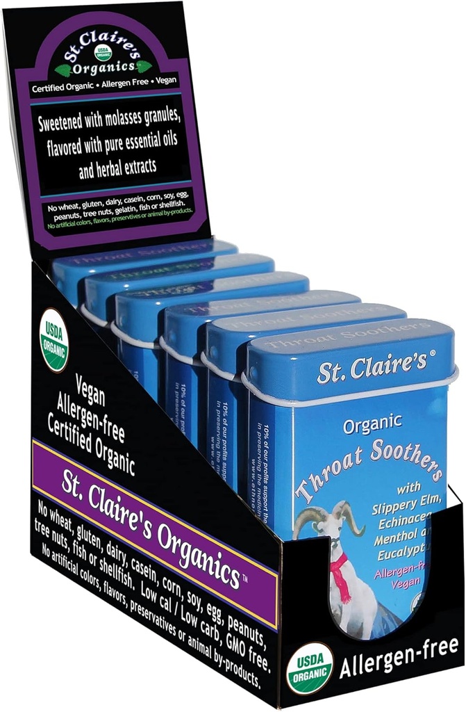 St. Claire's Organics Throat Soothers, (1.5 Ounce Tin, Pack of 6) 