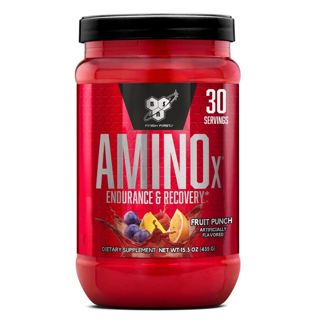 BSN Amino X Muscle Recovery & Endurance Powder, BCAA's, 10 Gram Amino Acids, Keto Friendly, Cafeine-Free, Support Endurance, Zero Sugar, Fruit Punch, 30 porties, 15,34 Ounce (Verpakking mei Vary)