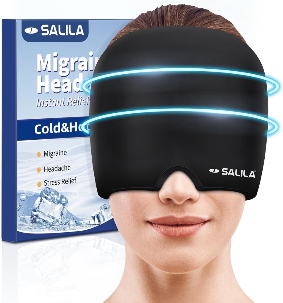 SALILA Migraine Relief Cap - Advanced Cooling Gel Ice Pack, Odorless Hoofdpijn Hoed, One Size Past Alle, Koude & Hot Therapie voor Sinus, spanning, Stress Relief - Instant Hoofdpijn verzachtend