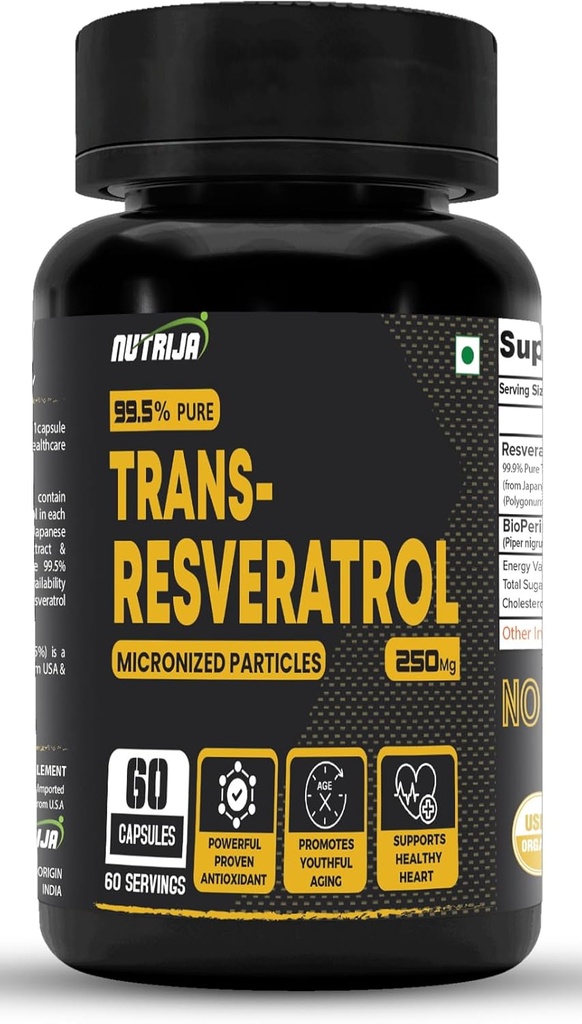 Trans Resveratrol 250MG Capsules - 99,5% Pure Micronized and Highly Bio available Supplement 