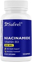 Safrel Niacinamide 500mg (Vitamine B3) - 120 Capsules - Huidgezondheid en Vlaamse Ondersteuning - Non-GMO, Glutenvrij - Flush-Free Formula - voor mannen en vrouwen gezondheid