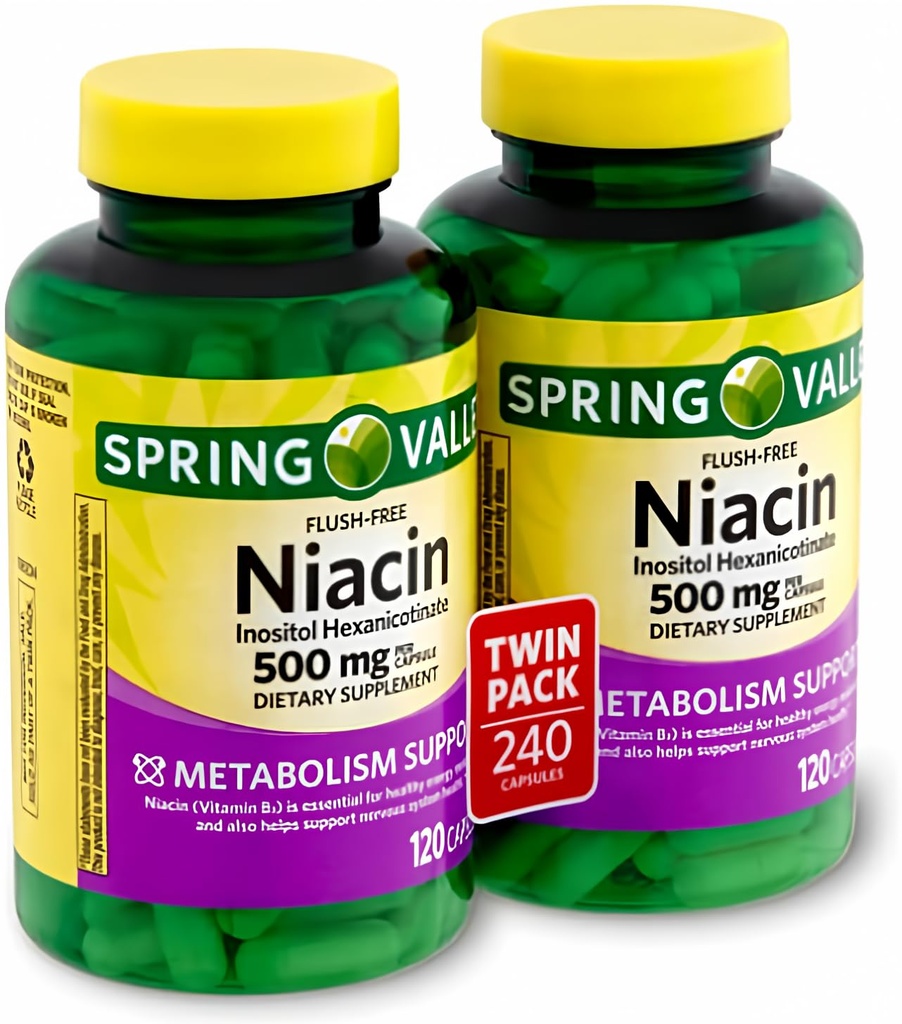 Spring Valley - Flush Free Niacin (B-3) 500 mg, 240 capsules (2 flessen van 120)