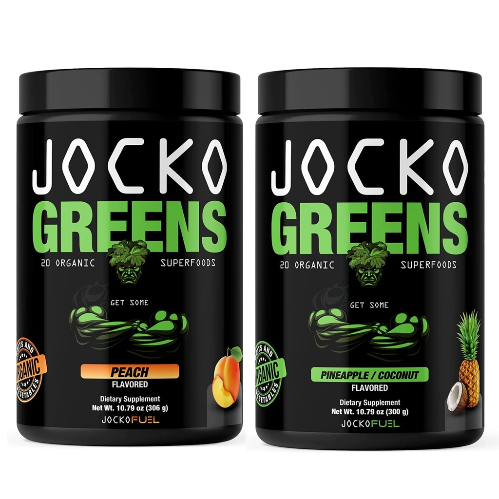 Jocko Fuel Greens Powder Bundle - Greens & Superfood Powder for Healthy Green Juice - Keto Friendly with Spirulina, Chlorella, Digestieve Enzymes, & Probiotica - 60 Servers