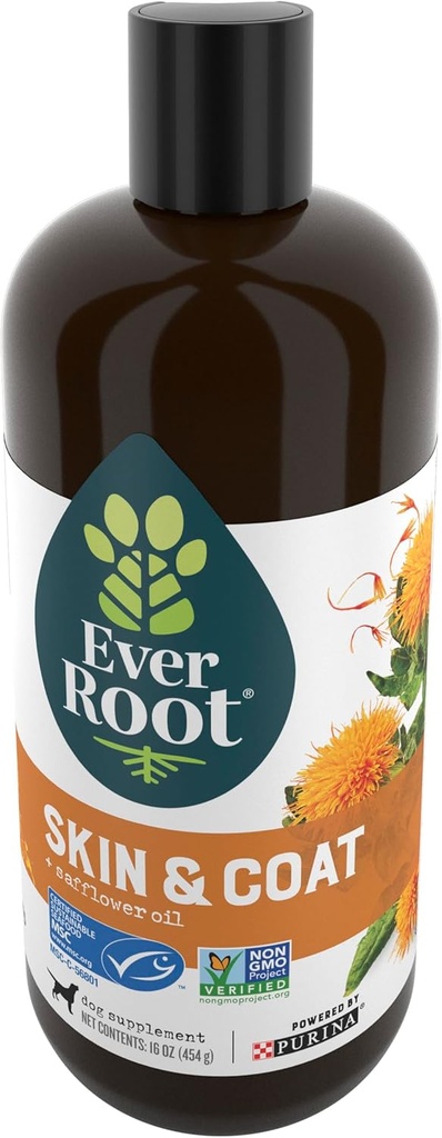 EverRoot Hondenhuidverzorging Hondensupplementen van Purina, huid en jas voor hondenolie met saffloerolie - 16 oz. Fles