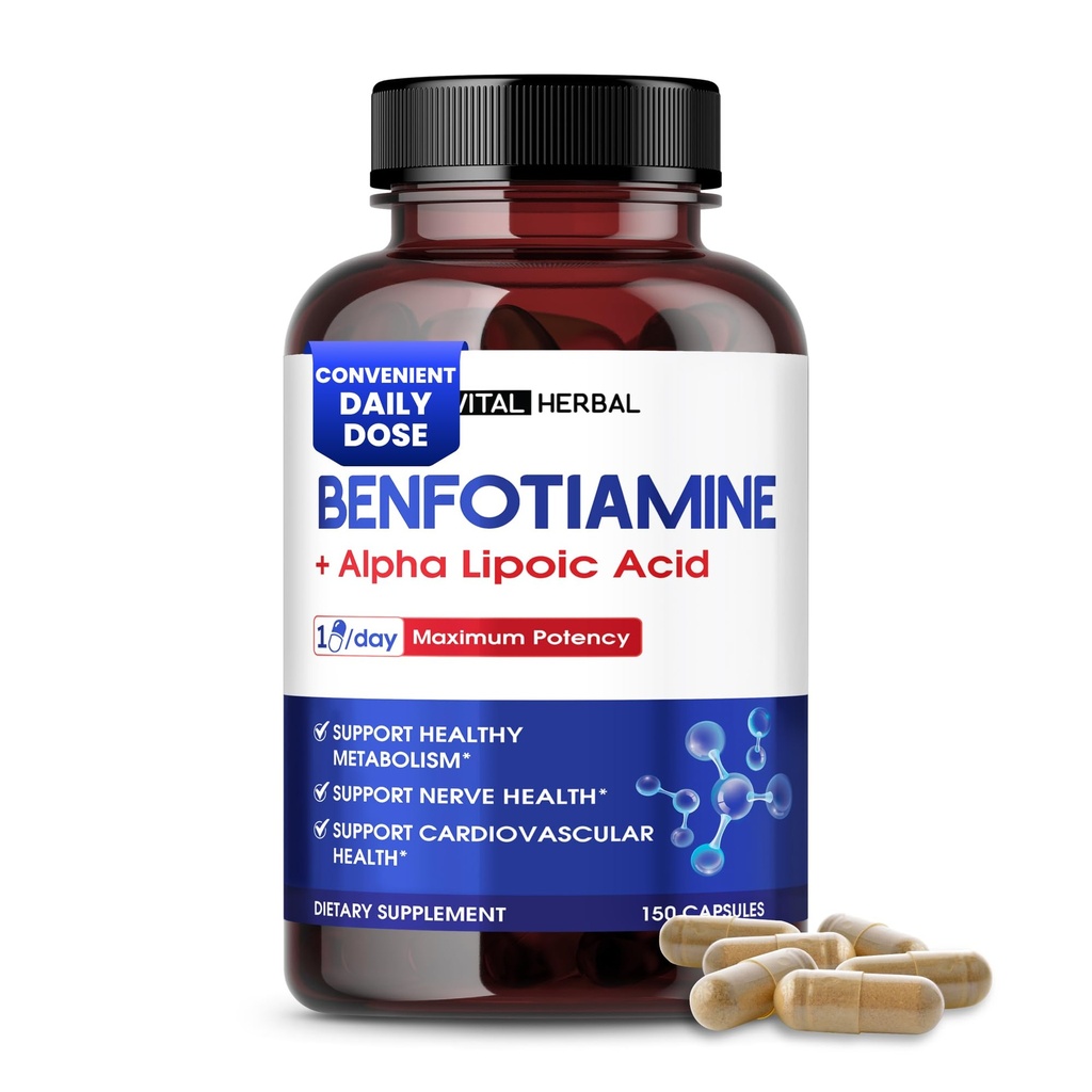 VITAL HERBAL Liposomal Benfotiamine met Alpha Lipoïnezuur - Maximale sterkte- Ondersteuning Gezond metabolisme - Made in The USA