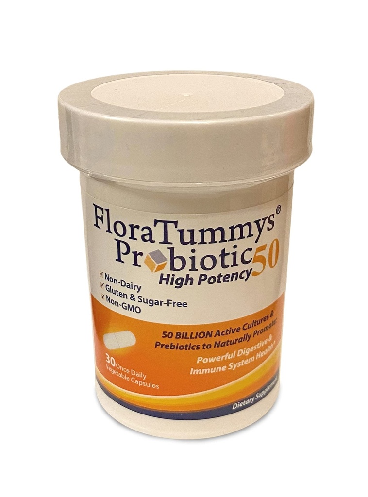 FloraTummy's 50 High Potency Adult Probiotic, 50 Miljard CFU, Prebiotica, Zuivelvrij, Glutenvrij Probiotic, Non-GMO, Suikervrij, Made in USA