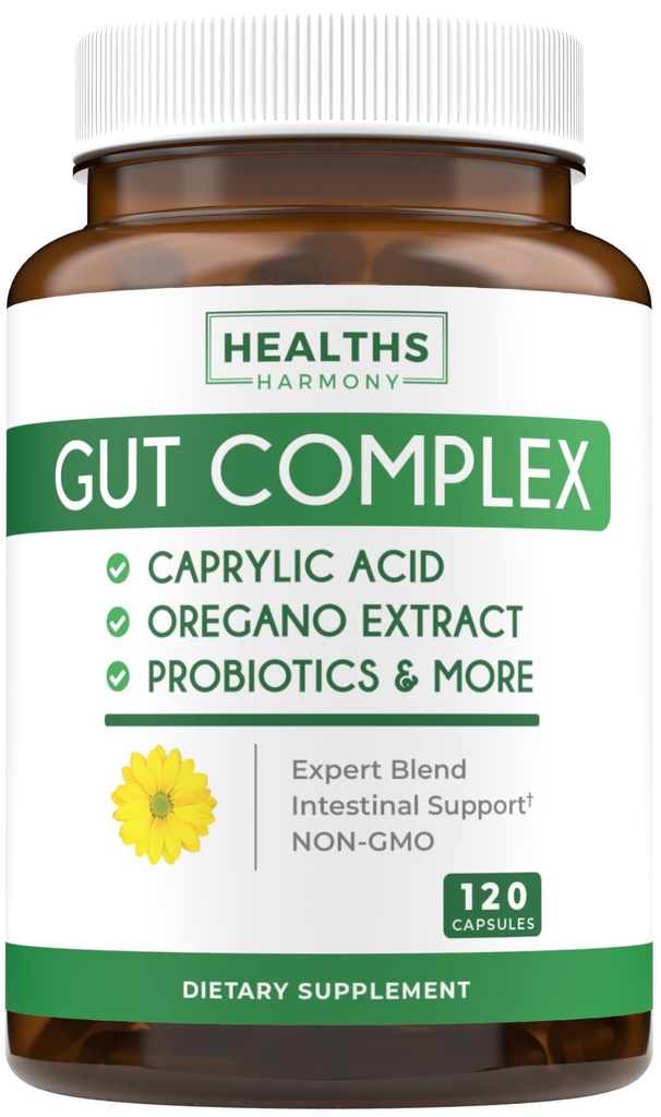Candida Support (120 capsules) - Caprylzuur, Oreganoolie en probiotica helpen al normale niveaus van Gist en Candida te handhaven - Vegetarisch, niet-GMO Intestinaal supplement - Gut Cleanse (geen pillen)