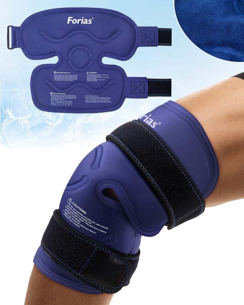 Forias 14.4" Ice Pack for Knie Pain Relief, Reusable Gel Ice Pack Wrap for Injuries, Knie Replacement Surgery, Swelling, Artritis, Meniscus Tear, and ACL, Blue