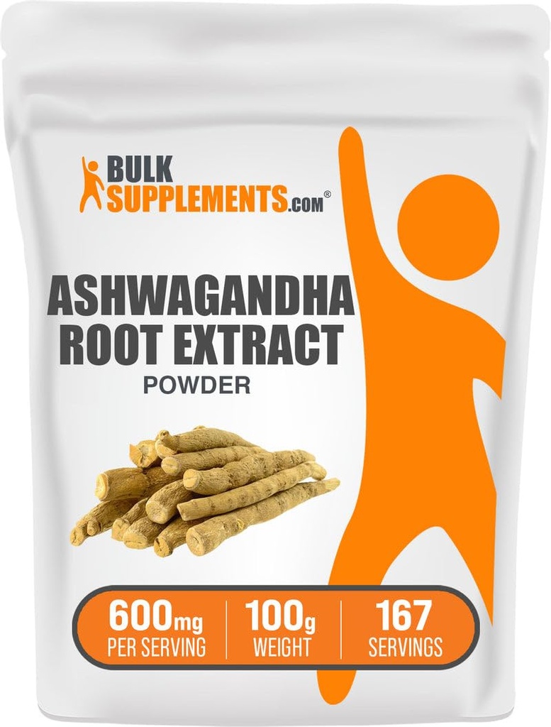BulkSupplements.com Ashwagandha Root Extract Powder - Ashwagandha Supplement, Herbal Supplement - Vegan & Glutenvrij, 600mg per portie, 100g (3,5 oz) (pakket van 1)