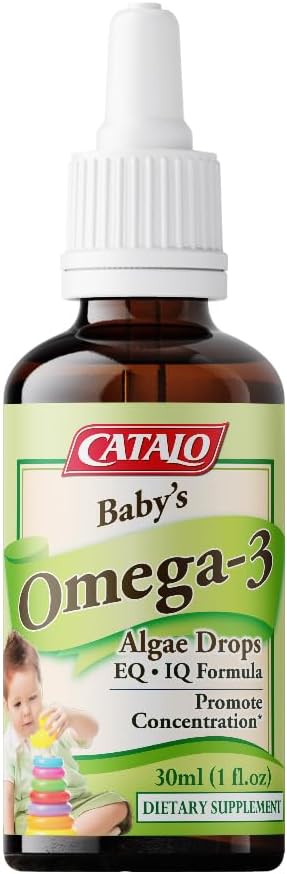 Suppléments d'algues Omega-3 DHA – huile d'algues à base végétale avec DHA et EPA, formule liquide pour nourrissons, enfants et tout-petits, goutte en verre facile à utiliser, 2x 30ml