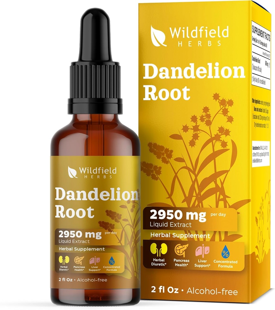 Dandelion Root Extract Drops 2000mg (Taraxacum officinale L.) Kruidensupplement Absorbs Beter dan capsules, 1 maand levering, 84 porties, alcoholvrije tinctuur - 2 Oz, verpakking van 1