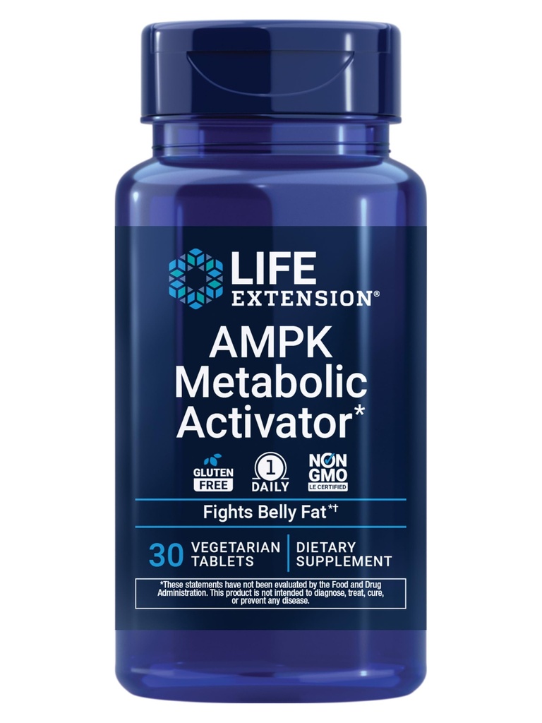 Extension de vie Activateur métabolique AMPK*, Hespéridin, G. pentaphyllum, Lutter contre la graisse abdominale non désirée, Cible globale de graisse, sans gluten, végétarien, 1-Daily, non-OGM, 30 comprimés