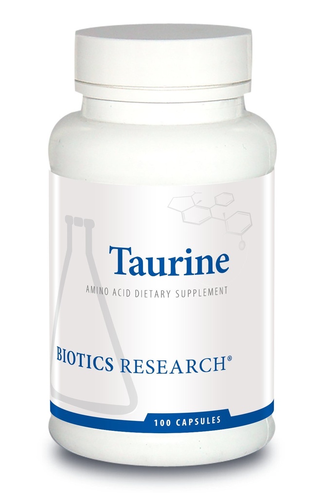 Recherche en biotique Taurine – 500 mg Taurine, Amino Acid, Santé du cerveau, Santé cardiovasculaire, Antioxydant. 100 gélules.