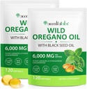 Huile d'Oregano Softgels 6000mg 2 Pack, 2 en 1 Formulé avec l'huile de graines noires 120 Compte, Oregano Capsules d'huile biologique, sans gluten huile d'Oregano Softgels, non-OGM & Immune Support