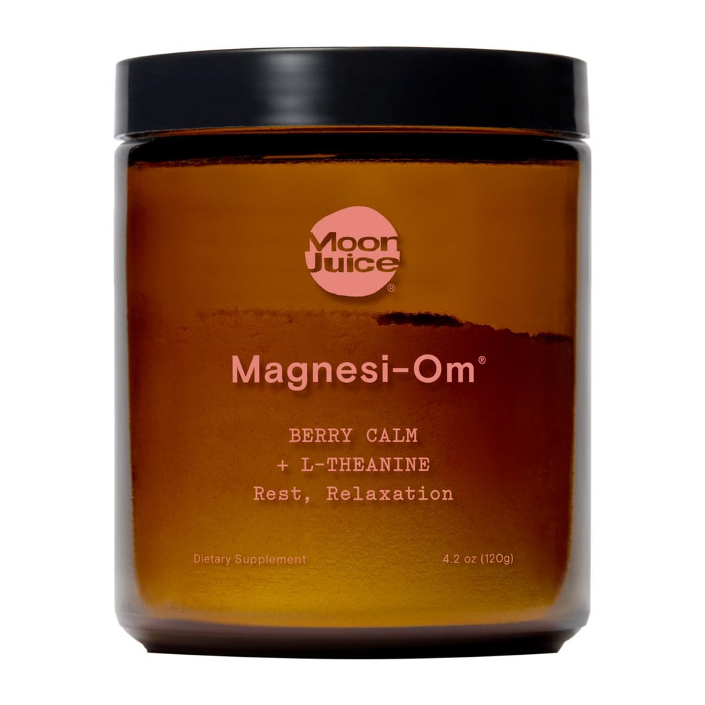 Supplément en poudre de magnésium de jus de lune Magnesi-Om - Complexe de magnésium chélaté + mélange de L-théanine pour le repos, la relaxation et la régularité - végétalien, non-OGM et sans sucre, Berry, 4 oz, 30 Sevings