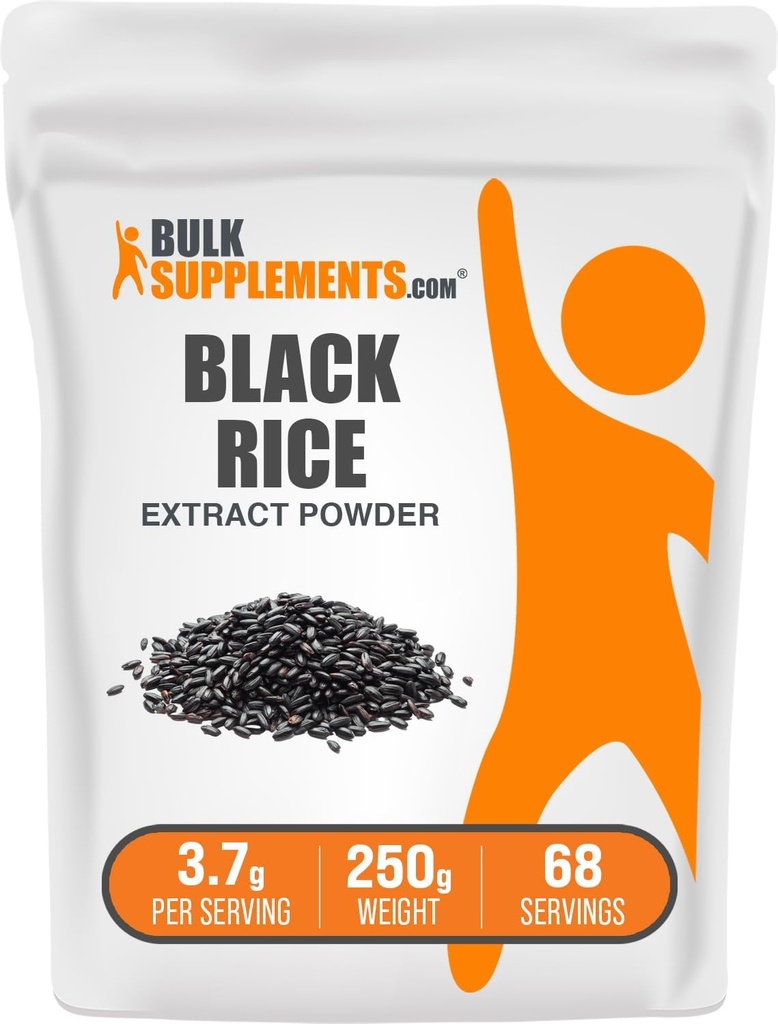 BulkSupplements.com Poudre d'extrait de riz noir - poudre de riz noir, supplément sans gluten - non aromatisé, 3,7g par portion, 250g (8,8 oz) (paquet de 1)
