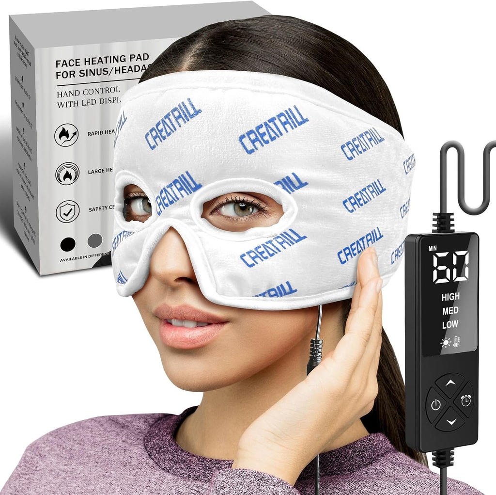 CREATRILL Verwarmd Sinus Pressure Relief Mask, Sinus Heating Pad voor Gezicht, Migraine Mask voor Hoofdpijn Verlichting