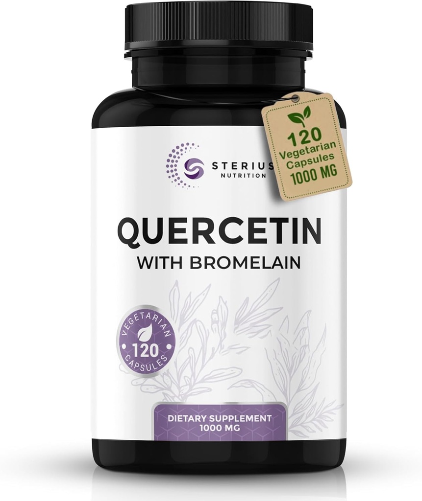 Quercetine met bromelaïne (1000mg servers) - 120 Veggie Capsule Supplement - Ondersteunt gezonde immuunfuncties bij mannen en vrouwen, veganistisch, niet-GMO, Made in USA