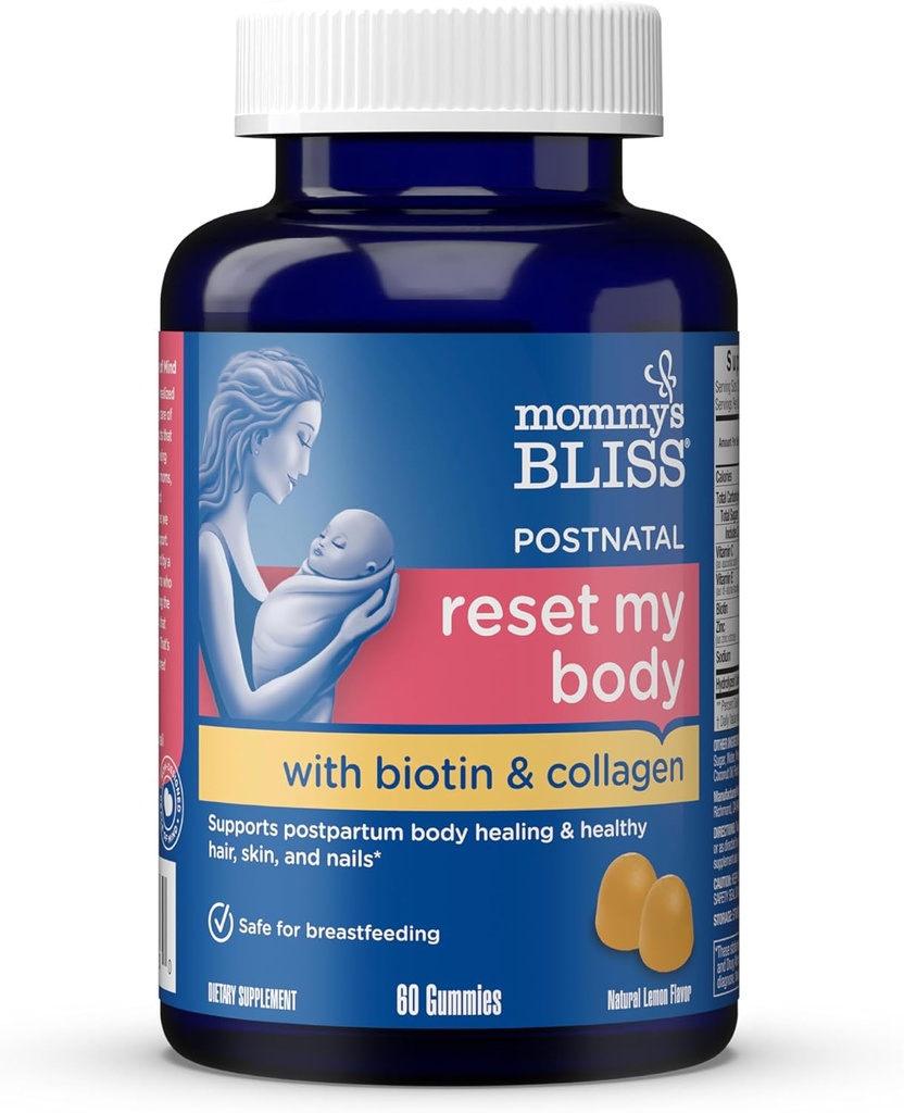 Soutien postnatal de maman Énergie et récupération Gommies avec biotine et collagène : guérison et santé articulaire, cheveux, peau et ongles Vitamine, sans gluten, 60 Gommies (30 portions)