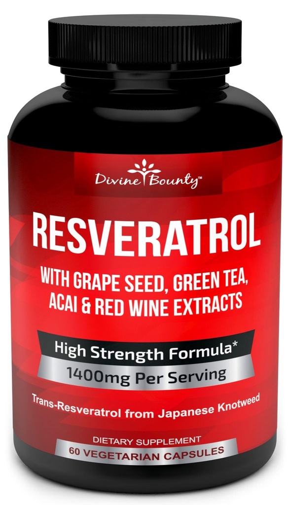 Resveratrol Supplement - 1400mg Extra sterkte Formule met Grape Seed Extract, Groene thee Extract, Rode wijn Extract - 60 Veggie Capsules
