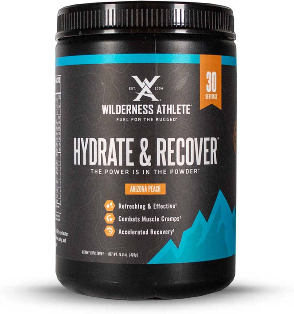 Wilderness Atlete - Hydrate & Recover .. Vloeistof Hydration Powder Electrolyte Drink Mix - Recover Sneller met Bcaas - Hydrate Powder met 1000 mg vitamine C - 30 Serving Tub (Arizona Peach)