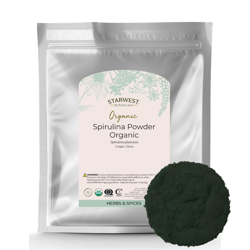 Starwest Botanicals Spirulina Powder Organic - Gedroogd Blue Green Algen Superfood, Gebruik in sap & Smoothies, Gecertificeerde Kosjer, Niet-GMO - Bulk 1 lb Bag