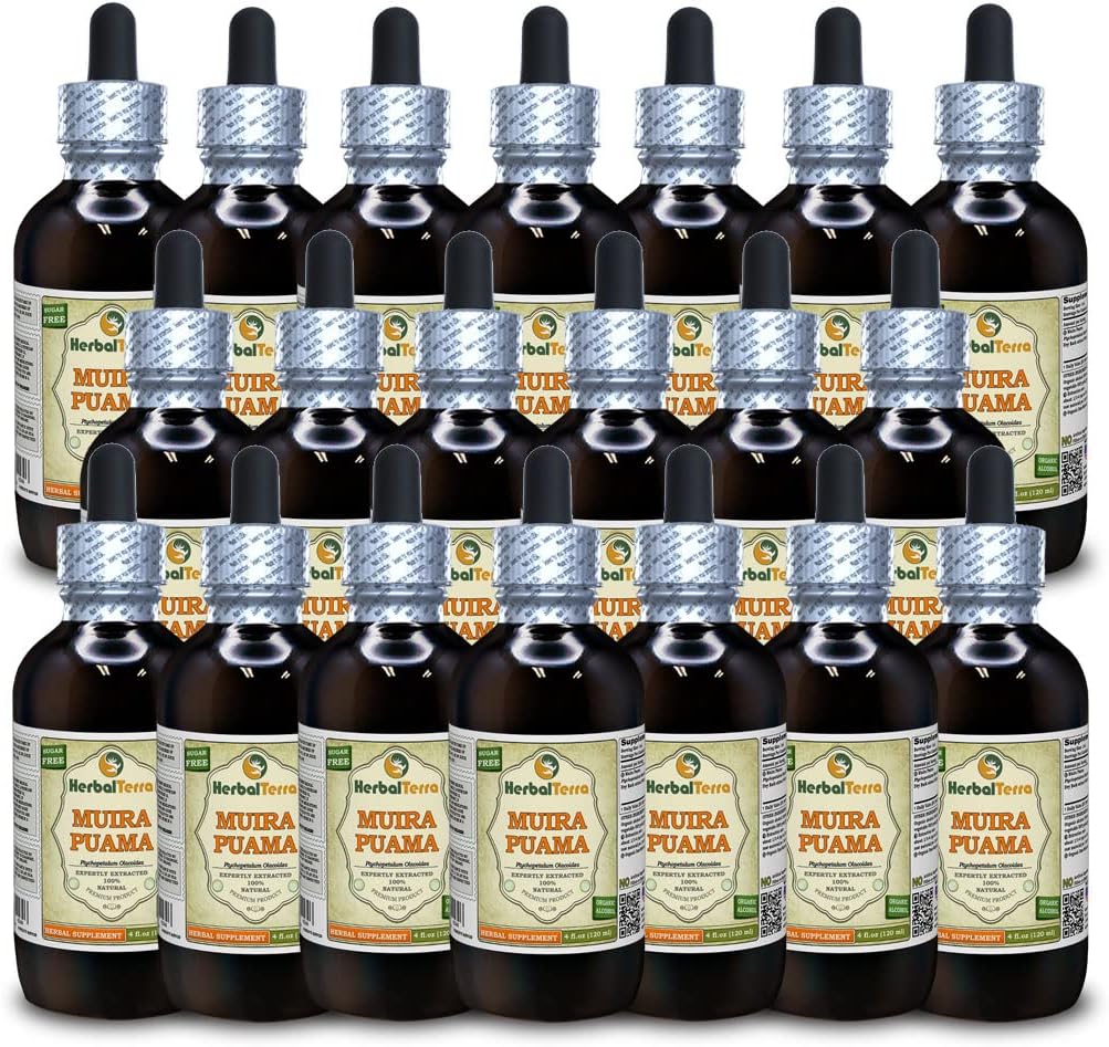 Muira Puama (Ptychopetalum Olacoides) Tinctuur, Organisch Liquid Extract (Brand Naam: HerbalTerra, Trots Made in USA) 20x4 fl.oz (20x120 ml)