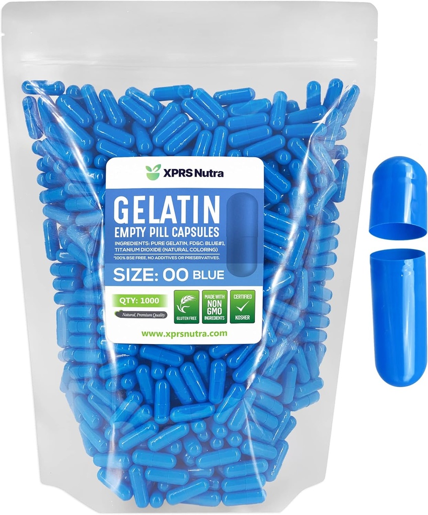 XPRS Nutra Maat 00 Lege capsules - 1000 Telle Lege Gelatine Capsules - Pillen DIY Capsule Vulling - Vulbare Gel Caps voor Do-It-Yourself Supplements (Blauw)