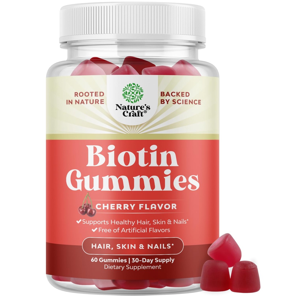 Gommies biotin naturel pour la croissance des cheveux - Vitamines biotiniques Peau et ongles Gommies pour les femmes et les hommes - Vitamines de croissance Femmes avec acide pantothénique