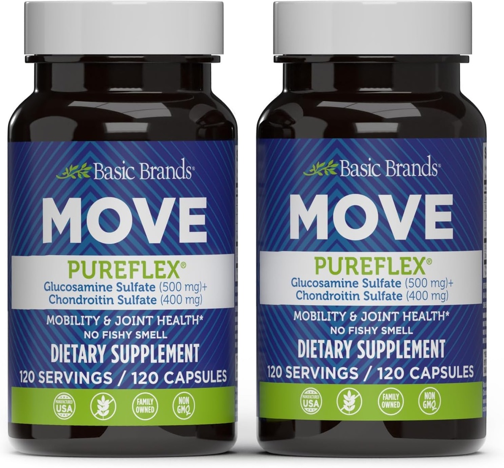 Basic Brands - Move Pureflex Glucosamine Chondroitin - Joint Support Supplement for Flexibiliteit & Mobility - 120 Capsules - 2-pack