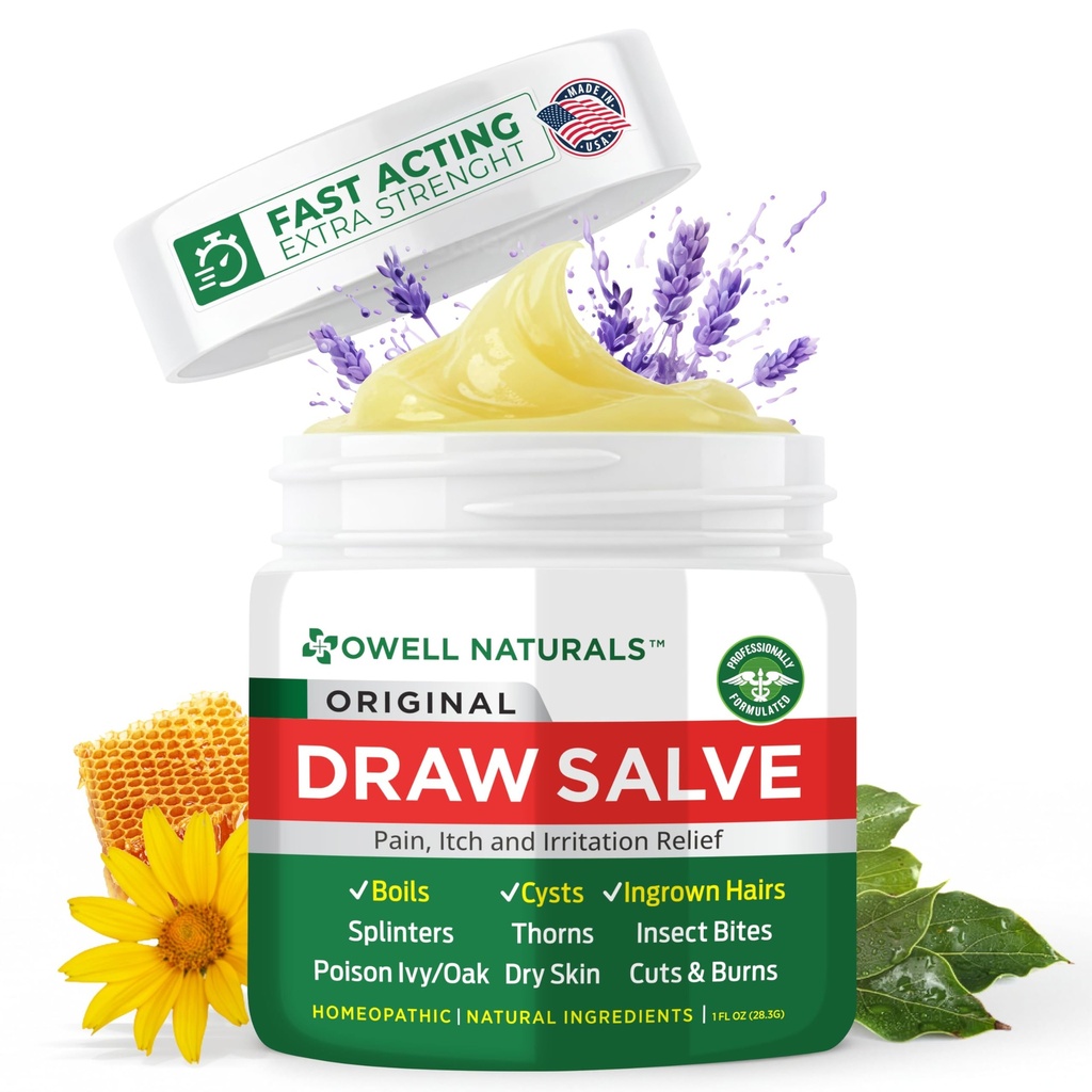 OWELL Naturals Dessinez la pommade pour la récupération de l'huile et du kyste, les cheveux profondément incarnés, l'épiderme, les piqûres d'épice, les stickers d'abeilles, les démangeaisons de moustiques, le poison Ivy