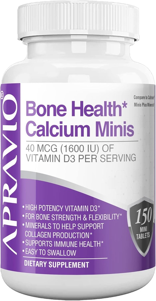 Bone Health Calcium Minis Tablets, Calcium Supplementen w/Vitamine D3, Magnesium, Zink, Koper, Mangaan, Mineralen om te helpen Bone Strength, Collageen Productie, Immune Health,150ct
