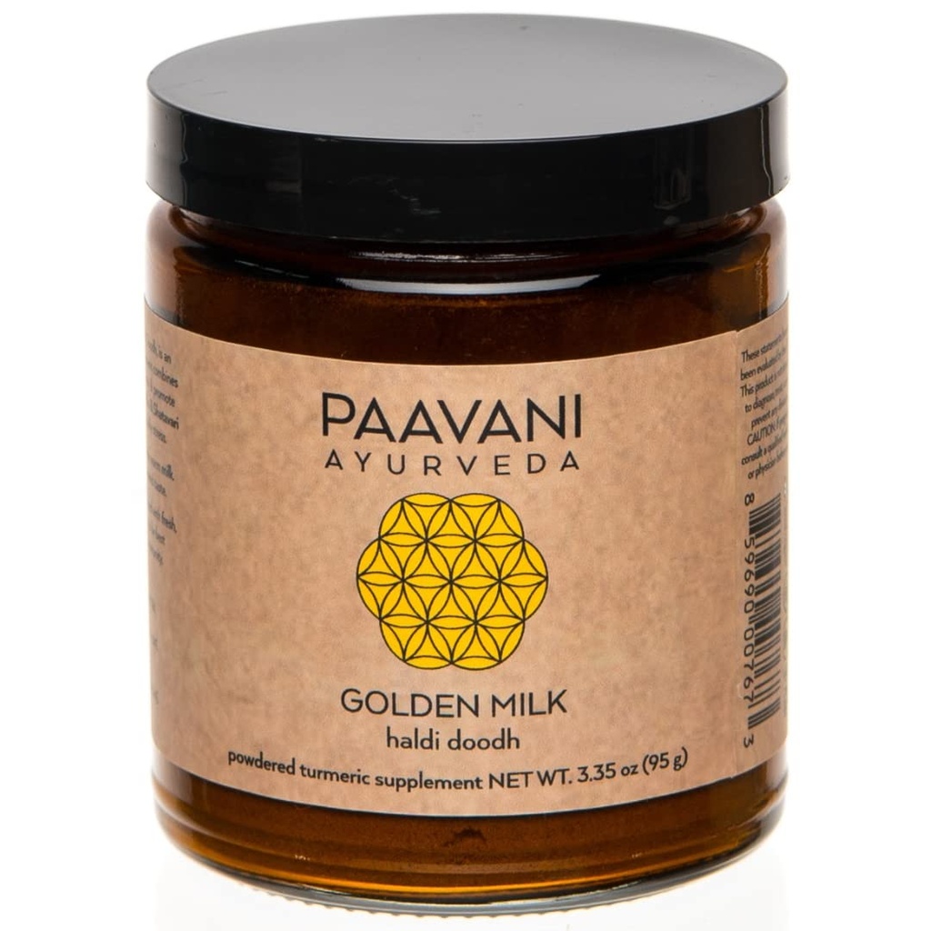 PAAVANI Ayurveda Lait d'or - Fabriqué aux États-Unis - Ayurvedic Turmeric & Ashwagandha Blend - Supplément en poudre - Haldi Doodh - 100% biologique - 38 portions