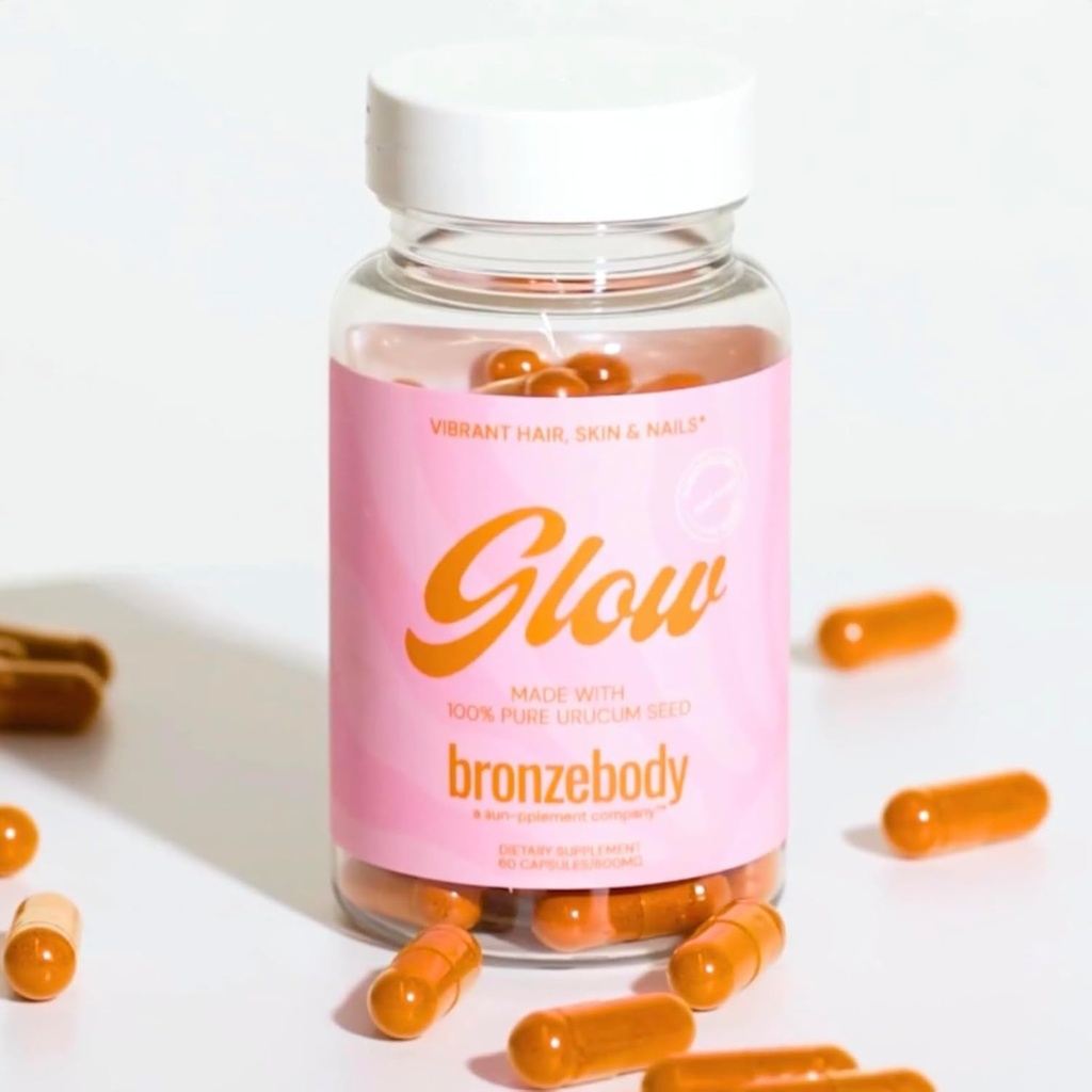 Bronzebody® GLOW Capsules Versnelde Tanning Vegan vitamines A Tocotrienolen Antioxidanten Melanine Collagen Urucum (ROUCOU, Annatto, Bizin, Urucu) Kruidensupplement Detox Additive Free (60ct)
