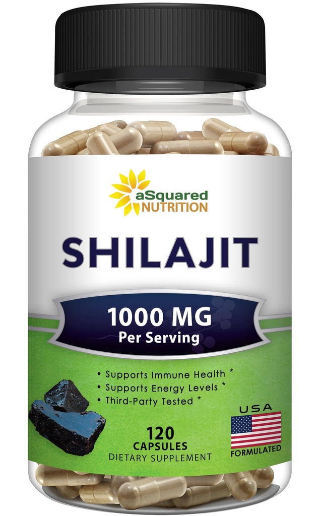 aSquared Nutrition Shilajit 1000mg - 120 Capsules - Supplément d'extrait de chilajit pur et pilules complexes en poudre - Naturel Humic & Fulvic Acid & Trace Minerals - Alternative à la résine et aux gouttes