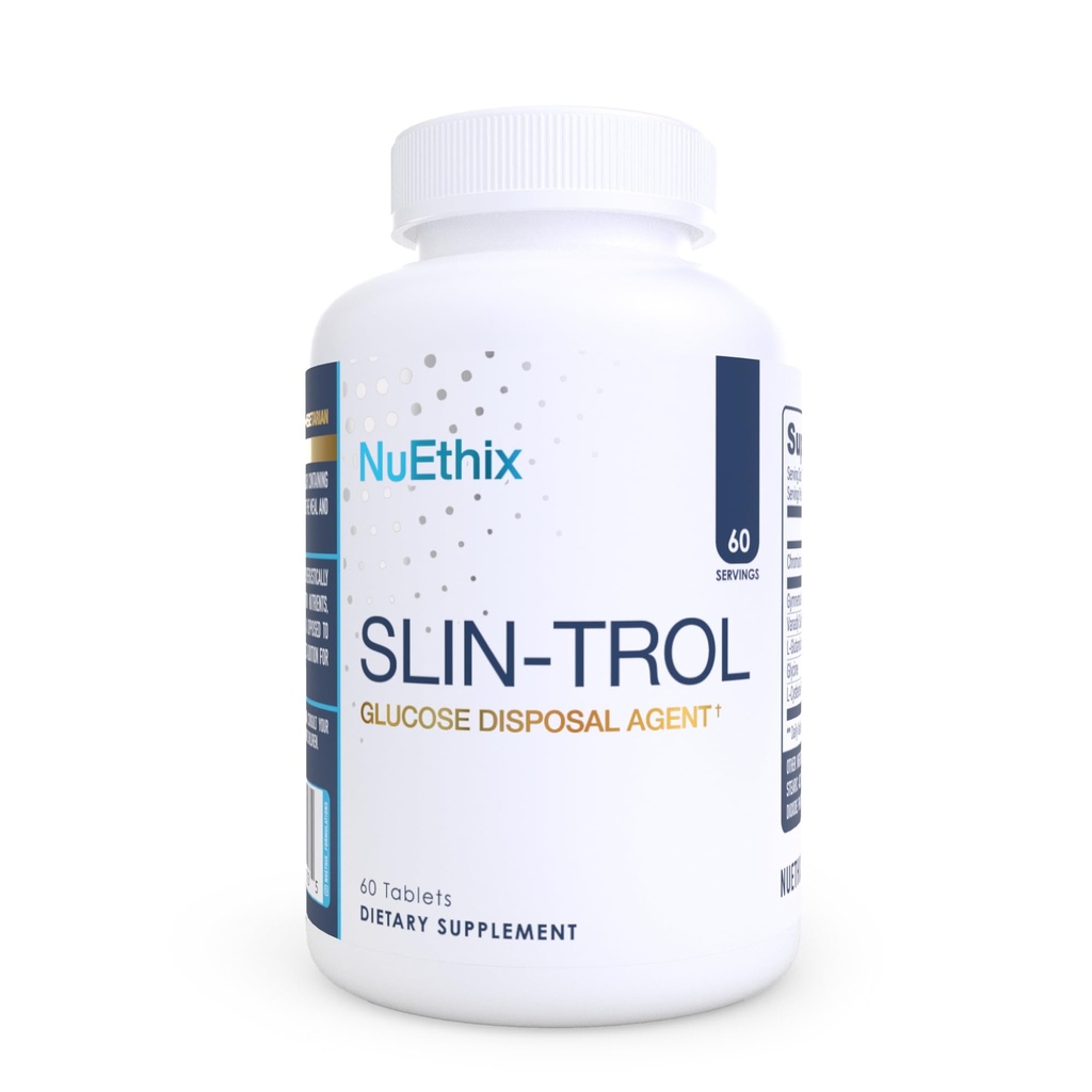 Formules NuEthix SLIN-Trol, pilules d'élimination de glucose pour hommes et femmes, supplément de partitionnement nutritif avec polymère de chrome, et Glycine, absorption efficace de glucides, non-OGM, 60 portions