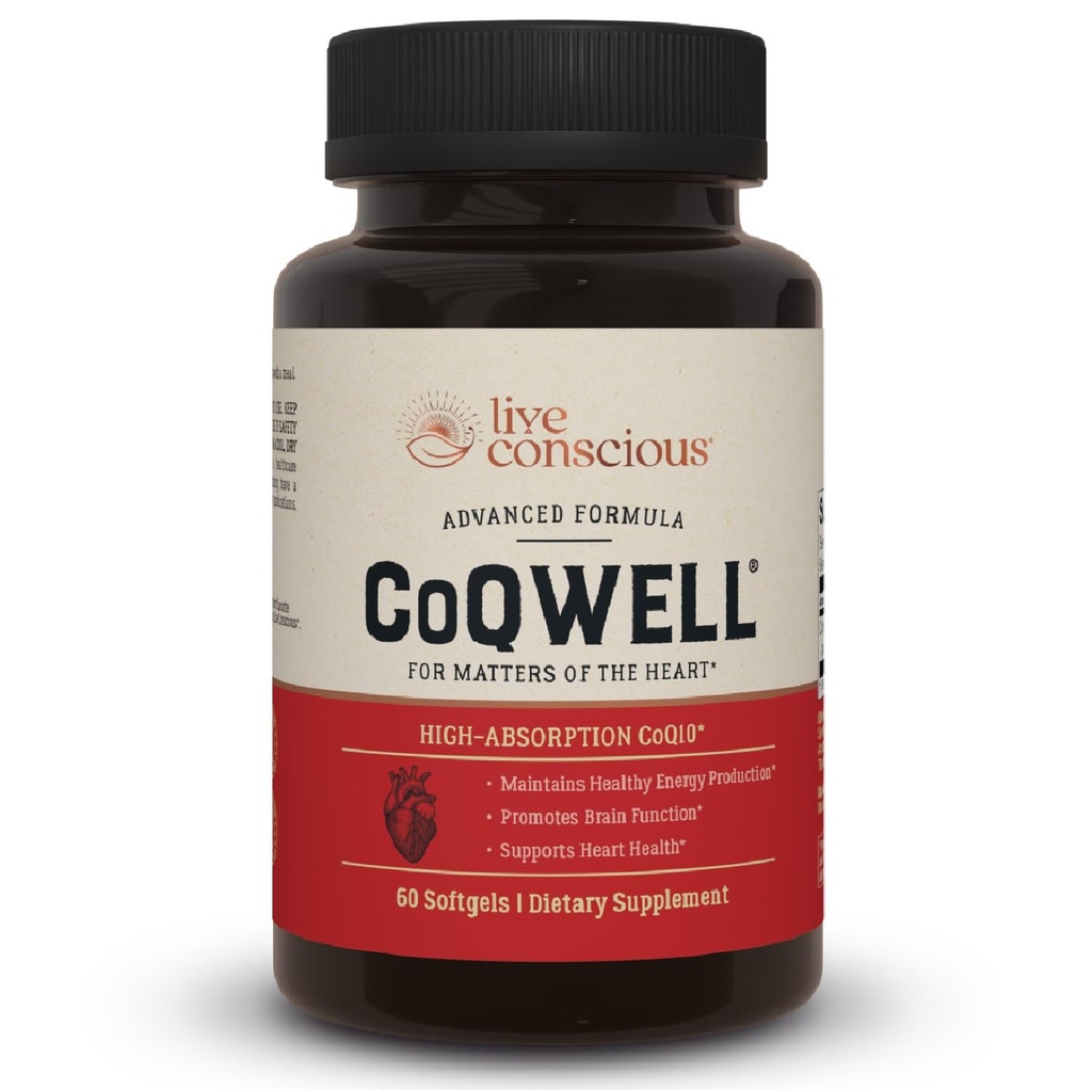 Live Conscious CoQWell - CoQ10 Heart, Brain, and Vascular Health Support, Coenzyme Q10 Ubichinon - 60 Softgels - 60 Day Supply