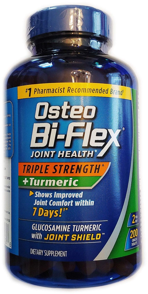 Osteo Bi-Flex, Triple Strength + Turmeric, 200 Comprimés, avec Glucosamine HCI et Curcumine Turmère, Supplément articulaire pour hommes et femmes